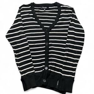 Preppy Y2K Black and White Striped Cardigan